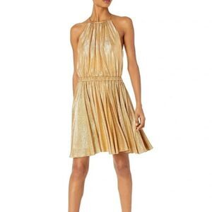 Halston Heritage Gold Shimmer Halter Dress – Size XL